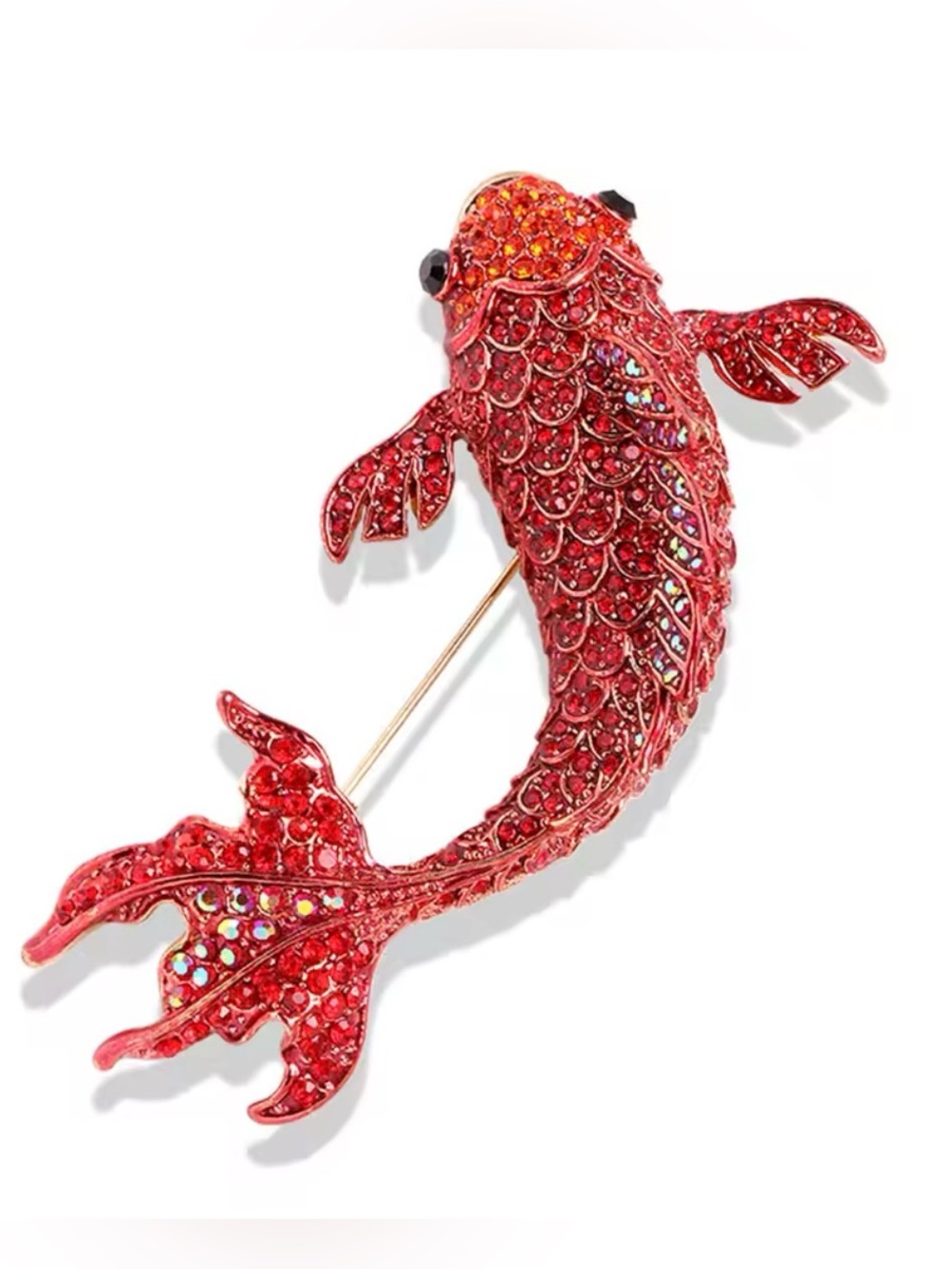 High Grade Red Carp Full Rhinestone Brooch Pins Trendy Crystal Charm Brooch. - Picture 4 of 5